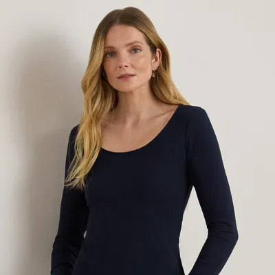 Ralph Lauren Rib-knit Long-sleeve Scoopneck Tee In Blue