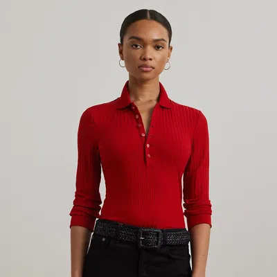 Ralph Lauren Rib-knit Three-quarter-sleeve Polo Shirt