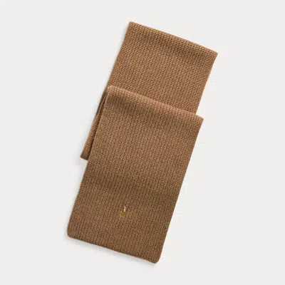 Polo Ralph Lauren Rib-knit Wool-blend Scarf In Honey Brown Heather