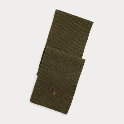 Polo Ralph Lauren Rib-knit Wool-blend Scarf In Oilcloth Green