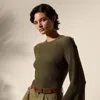 Polo Ralph Lauren Rib-knit Wool-silk Button-sleeve Sweater In Moss