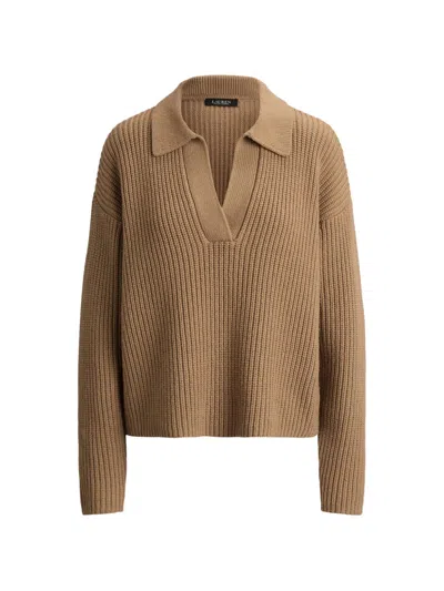 Ralph Lauren Ribbed Collared Sweater In Brown