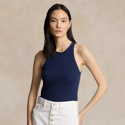 Ralph Lauren Ribbed Cotton Tank Top In Newport Navy In Blue