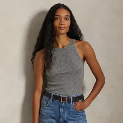 Ralph Lauren Ribbed Cotton Tank Top In Spruce Grey Heather In Multi