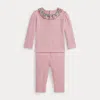 Ralph Lauren Ribbed Cotton Top & Legging Set In Pink