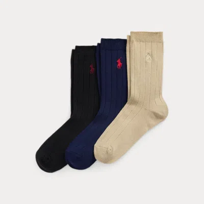 Ralph Lauren Kids' Ribbed Crew Sock 3-pack In Tan In Pink