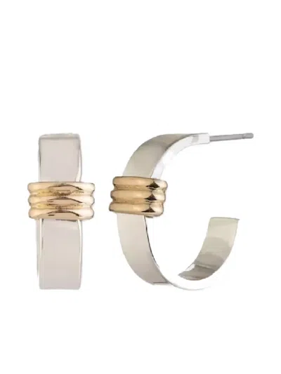 Ralph Lauren Ribbed-detail Half-hoop Earrings In Silver