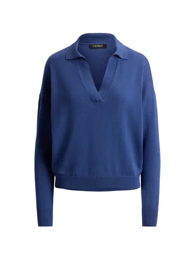 Ralph Lauren Ribbed Johnny Collar Sweater In Blue
