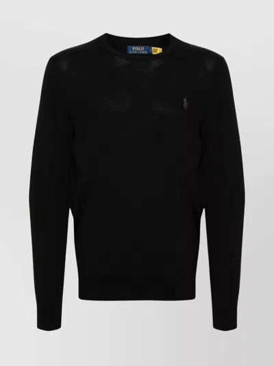 Ralph Lauren Ribbed Knit Crewneck Sweater With Long Sleeves In Black