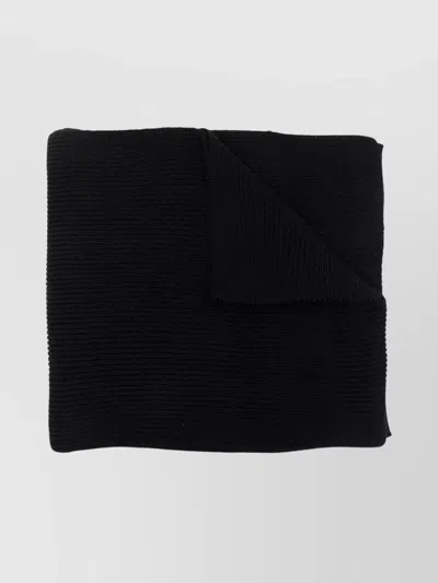 Ralph Lauren Ribbed Knit Scarf With Textured Design In Black
