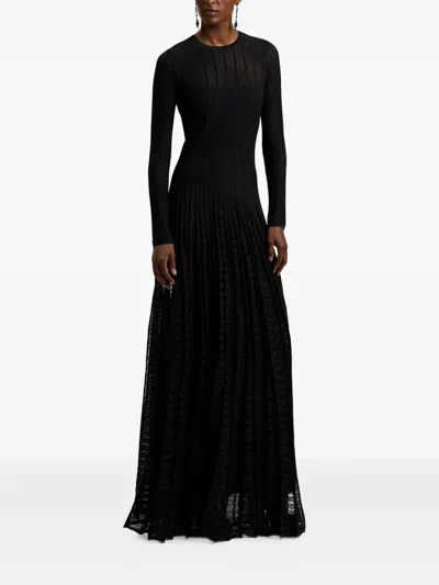 Ralph Lauren Ribbed Pleated Maxi Dress In Black