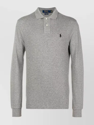 Ralph Lauren Ribbed Texture Long Sleeve Polo Shirt In Gray