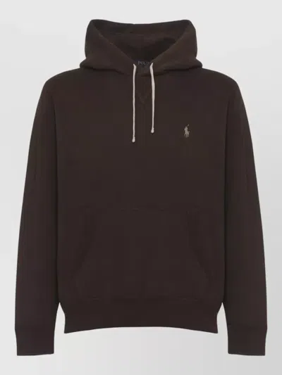 Ralph Lauren Ribbed Trim Hoodie In Brown