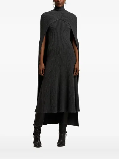 Ralph Lauren Ribbed Turtleneck Cape Coat In Gray