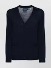 Ralph Lauren Ribbed V-neck Sweater Patch Pockets In Black