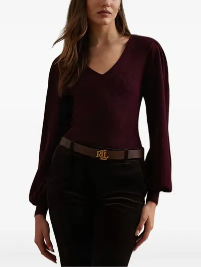 Ralph Lauren Ribbed V-neck Top In Pinot Noir