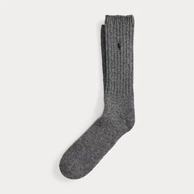 Ralph Lauren Ribbed Wool-blend Boot Socks In Gray