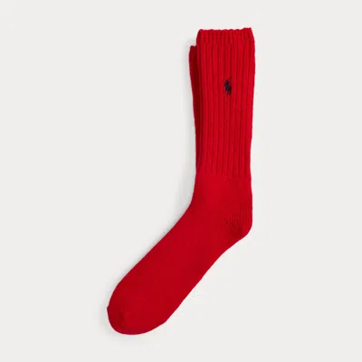 Ralph Lauren Ribbed Wool-blend Boot Socks In Red