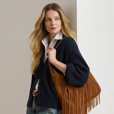 Ralph Lauren Ribbed Wool-blend V-neck Cardigan In Blue