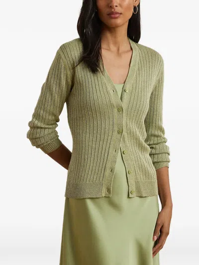 Ralph Lauren Ribbed-knit Metallic-thread Cardigan In Green