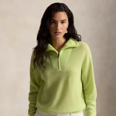 Ralph Lauren Rib-knit Cashmere Half-zip Sweater In Light Lime In Green
