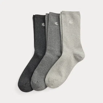 Ralph Lauren Rib-knit Cotton-blend Crew Sock 3-pack In Grey Heather/assorted In Red