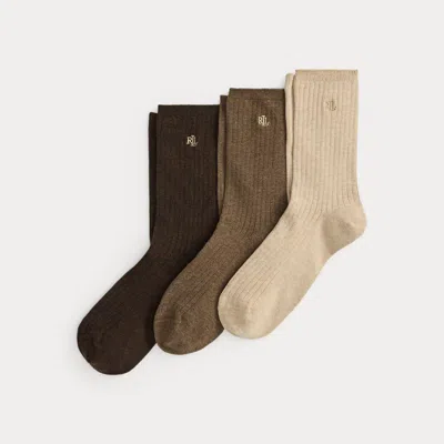 Ralph Lauren Rib-knit Cotton-blend Crew Sock 3-pack In Oatmeal Heather Assorted In Pattern
