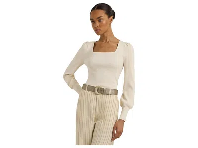 Ralph Lauren Rib-knit Puff-sleeve Sweater In Brown