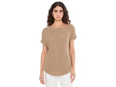 Ralph Lauren Rib-knit Short Sleeve Sweater Women's Sweater Birch Tan: Lg In Brown