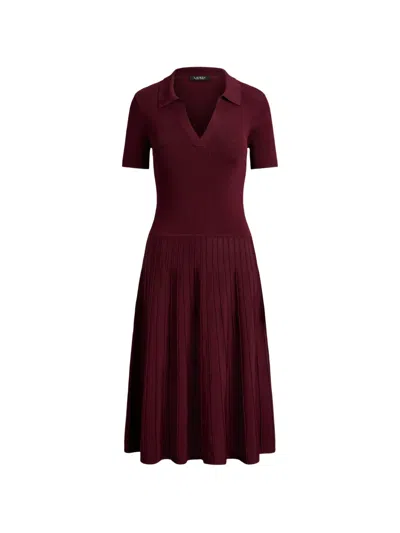Ralph Lauren Rib-knit Short-sleeve Midi Dress In Burgundy