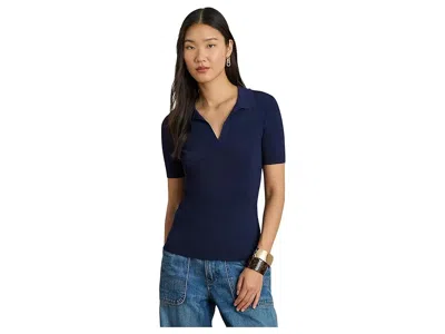 Ralph Lauren Rib-knit Short-sleeve Polo Sweater In Blue