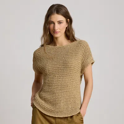 Ralph Lauren Rib-knit Short-sleeve Sweater In Birch Tan