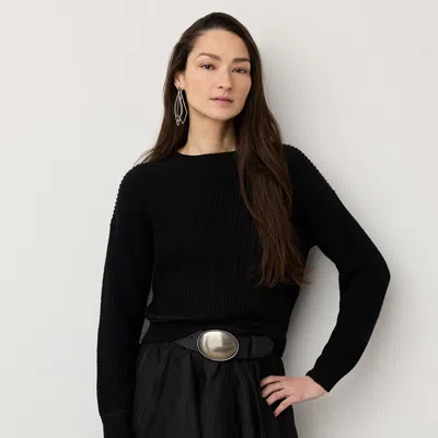 Ralph Lauren Rib-knit Silk Roving Crewneck Sweater In Black
