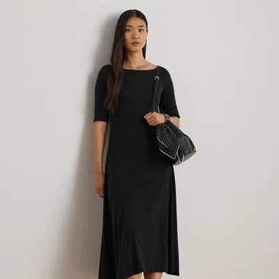 Ralph Lauren Rib-knit Stretch Cotton Midi Dress In Black In Brown