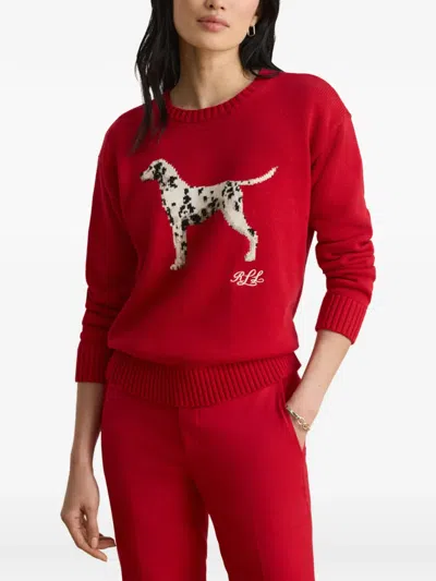 Ralph Lauren Riednee Dog-intarsia Sweater In Red