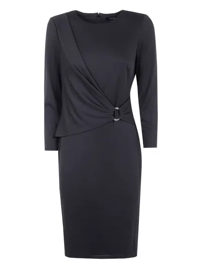 Ralph Lauren Ring-embellished Three-quarter Sleeves Midi Dress In Blue