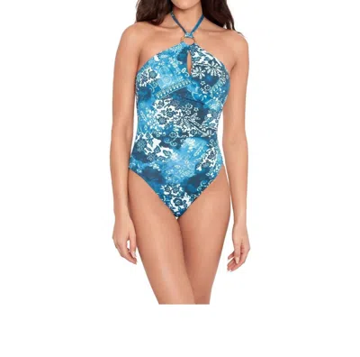 Ralph Lauren Ring One Piece Swimsuit In Blue And White Print