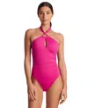 Ralph Lauren Ring Over The Shoulder Tummy Control One Piece Swimsuit In Pink