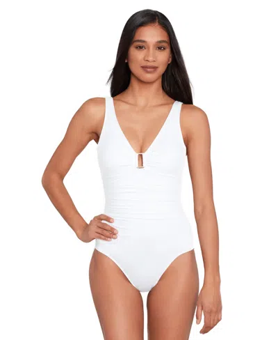 Ralph Lauren Ring Over The Shoulder Tummy Control One Piece Swimsuit In White