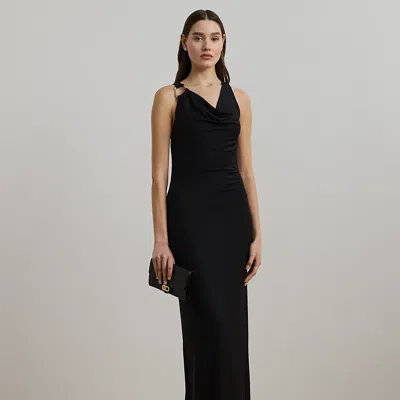 Ralph Lauren Ring-trim Jersey Cowlneck Gown In Black