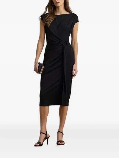 RALPH LAUREN RING-YRIM JERSEY CAP-SLEEVE MIDI DRESS