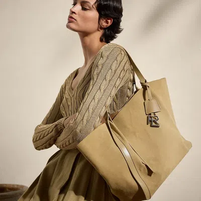Polo Ralph Lauren Rl 888 Embossed Calf-suede Tote In Icon Tan