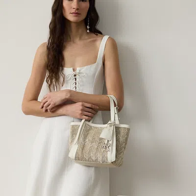 Ralph Lauren Rl 888 Herringbone Jute-blend Mini Tote In Light Sand/lux Cream
