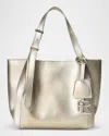 Ralph Lauren Rl 888 Small Metallic Calfskin Tote Bag In Silver