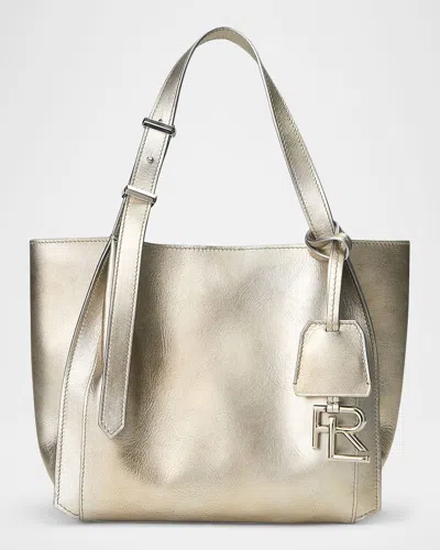 Ralph Lauren Rl 888 Small Metallic Calfskin Tote Bag In Silver