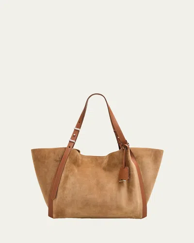 Ralph Lauren 888 Leather-trimmed Suede Tote In Brown