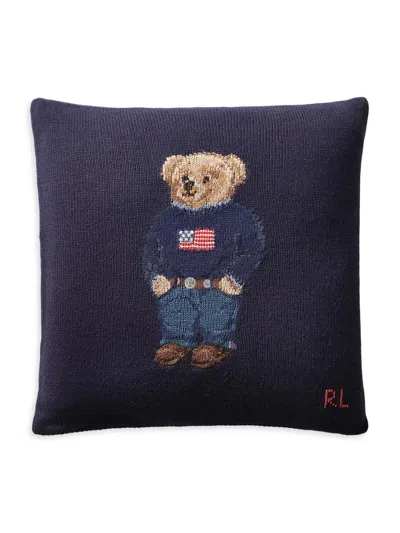 Ralph Lauren Rl Bear Knit Throw Pillow In Blue