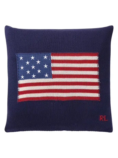 Ralph Lauren Rl Flag Cotton & Linen Throw Pillow In Blue