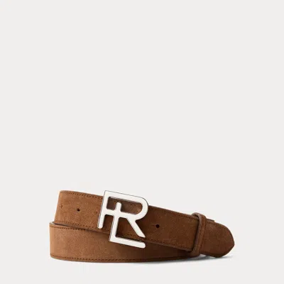 Ralph Lauren Rl-buckle Calf-suede Belt In Honey Brown In Pink