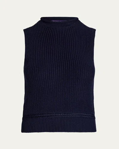 Ralph Lauren Rollneck Ribbed Sleeveless Sweater In Navy